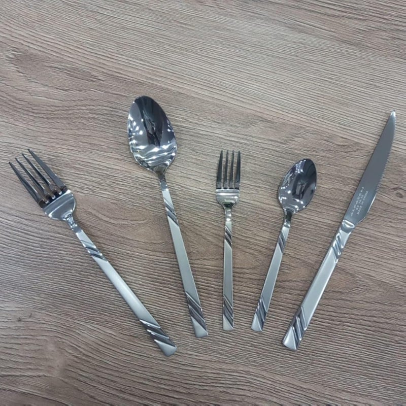 Generic San-li Elegant Stainless Steel Flatware Set, Modern Design Pattern, 5-Piece Dining Utensils with Comfortable Handle for Daily Use, Special Occasions.